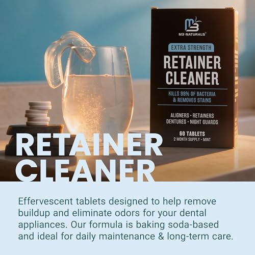 Retainer Cleanser Tablets Cleaner, Removes Odors Discoloration Stains and Plaque 2 Month Supply Denture Cleansers Retainers Mouth Guards Denture Bath Mint by M3 - size: 60 Count