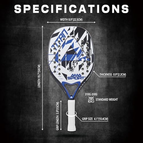 AMA SPORT Beach Tennis Racket Carbon Fiber with EVA Foam Core Texture Beach Tennis Paddle Raquete with Carry Bag (Blue)