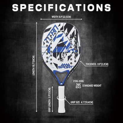 AMA SPORT Beach Tennis Racket Carbon Fiber with EVA Foam Core Texture Beach Tennis Paddle Raquete with Carry Bag (Blue)