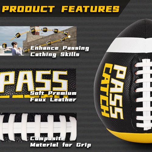 PassCatch Training Football, Fatherless Bounce Back Football Training Equipment Composite Leather Improving Enhance Solo Passing Catching Skills Offical Size(Ages 14+,Deflated)
