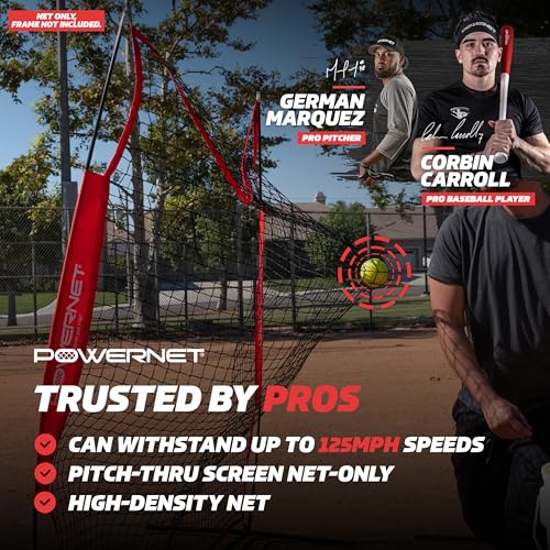 PowerNet 7x7 FT Pitch-Thru Protection Pitching Screen for Softball, 49 Sq Ft Barrier Net Only or Net + Frame, Portable Pitching & Batting Practice Net, Open Area in Net for Ball to Pass Through - style: Replacement Net