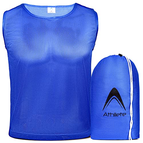 Athllete 12 pcs Duramesh Pinnies/Scrimmage Vest - Kids Youth and Adult Pinnies, Numbered Penny Jerseys for Soccer - color: Azure Blue (Set of 12), size: Large