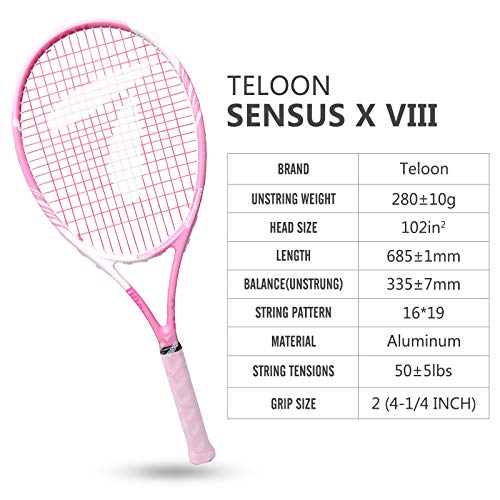 Teloon Tennis Rackets for Adults 2 pcs Recreational -27 inch Tennis Racquet for Men and Women College Students Beginner Tennis Racket.… - color: black-pink