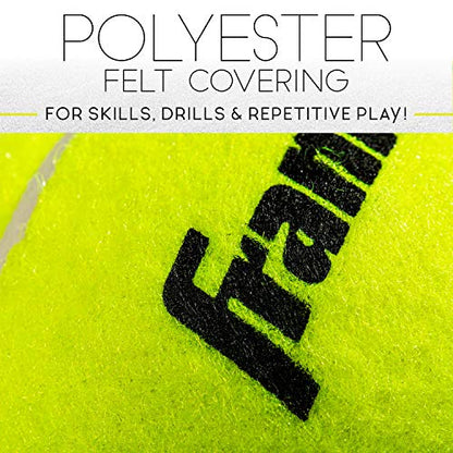 Franklin Sports Pressureless Tennis Balls - Official Size, Low Pressure - Great for Training + Practice - Low Bounce - All Court Surface - Carry Bag Included
