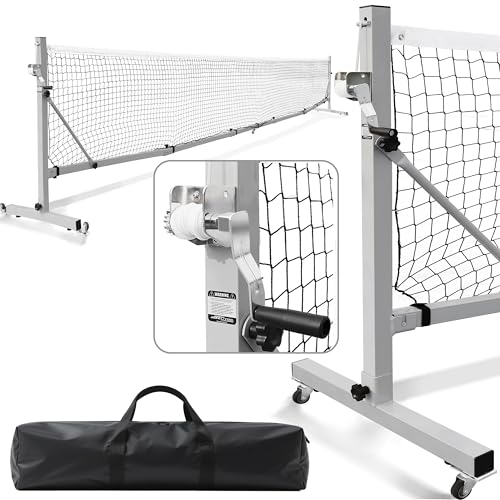 Seliyoo Portable Pickleball Net Set, 22FT Regulation Pickleball Net for Driveway with Rolling Wheels & Hand Winch, Foldable Outdoor Pickleball Court Net System for Backyard Indoor - color: Grey