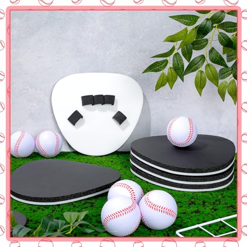 RoundFunny 6/12 Set Baseball Pancake Glove for Training, Baseball Softball Fielding Gloves with 9 Inch Foam Practice Balls, Quick Hands Batting Infield Training Practice Two Hands Youth Adult