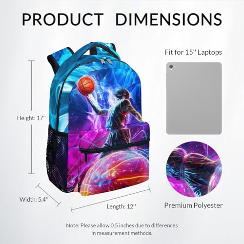 Basketball Backpack for Boys Sports School Bookbag - Kids Lightweight Schoolbag for Youth Preschool Elementary Middle Students (17 Inch) - color: Deep Purple