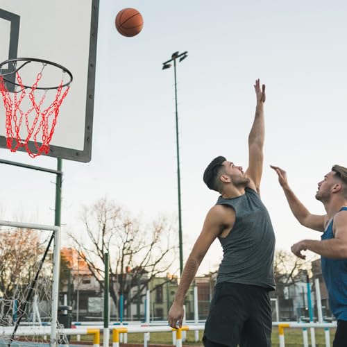 Basketball Net Replacement Heavy Duty,Resin Material, Anti-Rust Use Indoor Outdoor Standard 12-Ring Basketball Hoop - style: red