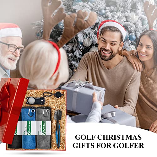 Golf Towel Microfiber Waffle Pattern Golf Towel | Brush Tool Kit with Club Groove Cleaner | Golf Divot Tool | Golf Accessories for Men - color: Blue
