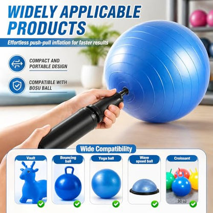 Exercise Ball Pump Compatible with Bosu Balance Trainer,Portable Hand Air Pump for Exercise Bosu Balls with 5pcs Long/Short Plugs & 2pcs Plug Pullers Yoga Ball Inflator Pump Accessories