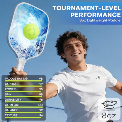 USAPA Approved Tournament-Grade Pickleball Paddle with PP Honeycomb Core for Precision Control, Enhanced Spin & Power, Lightweight Pickleball Set with Cover & Overgrip for Men Women Beginners