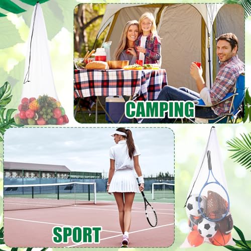 6 Pcs large Mesh Bag 24 x 48 inch Ball Mesh Drawstring Storage Sports Equipment Bag for Balls Beach - color: White