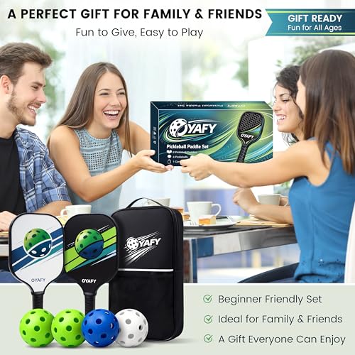 Pickleball Paddles Set of 2, Fiberglass Pickleball Set with Pickleball Rackets 2 Pack, 4 Indoor Outdoor Balls and Carry Bag, Pickle Ball Set for Beginners, Families, Men Women & Intermediate Players