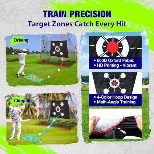 10x7 FT Golf Net with 2-in-1 Replaceable Non-Slip Golf Hitting Mat, Pro-Grade Chipping Golf Practice Net Kit, Net for Golf Driving Nets for Backyard, Indoor & Outdoor Use