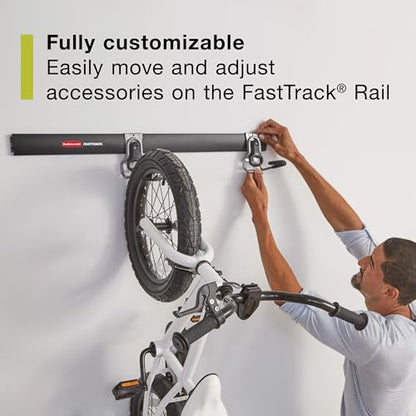 Rubbermaid FastTrack Garage Storage Bike Storage Kit, 3 Piece, All in One Rail Hook Kit Organizer, Heavy Duty Organization for Home/Garage/Wall/Shed - size: 1 Rail, 2 Hooks