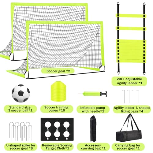 Kids Soccer Goals for Backyard Set of 2-6x4 ft Portable Pop Up Soccer Nets Training Equipment with Soccer Ball, Ladder, Cones, Ideal Birthday for Kids,Baseball & Softball Batting Cages