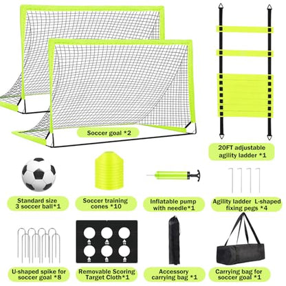 Kids Soccer Goals for Backyard Set of 2-6x4 ft Portable Pop Up Soccer Nets Training Equipment with Soccer Ball, Ladder, Cones, Ideal Birthday for Kids,Baseball & Softball Batting Cages