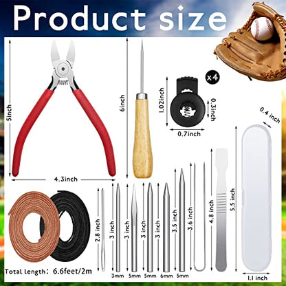 Fabbay 16 Pcs Baseball Glove Lace Kit Glove Relacing Kit 2 Pcs 78.74 Inch Leather Laces 4 Pcs Glove Lace Locks 7 Pcs Lacing Needle Leather Cutter Scratch Awl Tool for Baseball Repair - color: Black and Brown