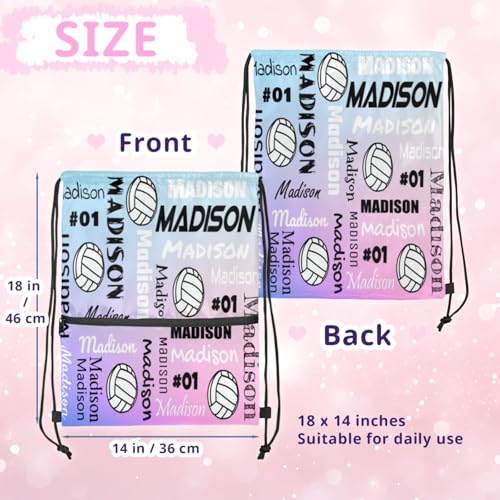 Custom Volleyball Style Drawstring Bag, Personalized Sports Ball Backpack Drawstring Sack Cinch Bags for Team Gift Party Favors, Cut Glitter Pattern - color: Blue