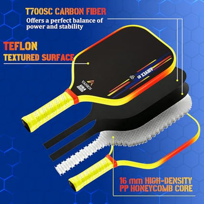 Pickleball Paddles |16MM Carbon Fiber Pickleball Paddle | High-Spin Textured Surface & Vibrant Gradient Edge | USAPA Approved Racket for Ultimate Power,Control & Precision - color: Yellow & Orange
