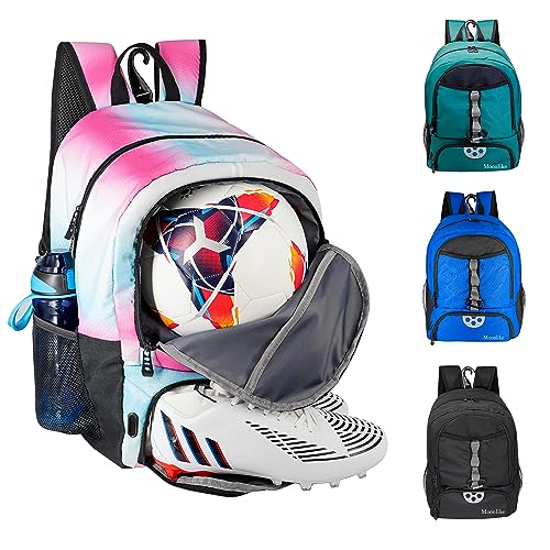 Youth Soccer Bag, Soccer Backpack for Football Volleyball Basketball, Backpack with Ball Compartment and Ball Holder - color: Pink