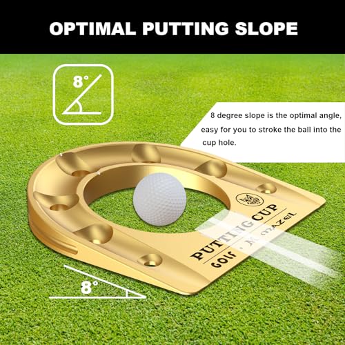 MAZEL Golf Putting Cup Hole Accuracy Trainer - Anodized Milled Aluminum Alloy Putting Training Aid for Indoor Outdoor Practice, with Carry Bag - color: Gold