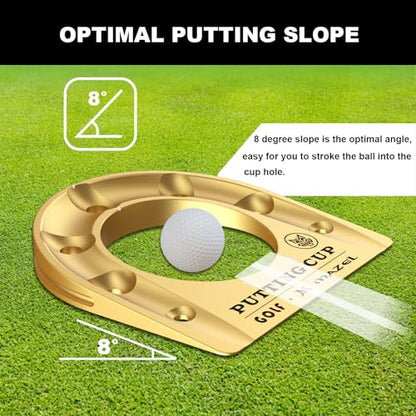 MAZEL Golf Putting Cup Hole Accuracy Trainer - Anodized Milled Aluminum Alloy Putting Training Aid for Indoor Outdoor Practice, with Carry Bag - color: Gold