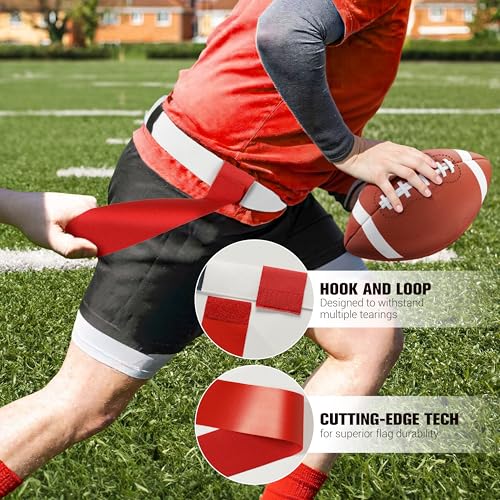 Flag Football Belts, Flag Football Set with Red and Yellow Flags and Red and White Flag Football Belts Set for Kids and Adults Bundle