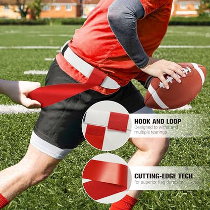 Flag Football Belts, Flag Football Set with Red and Yellow Flags and Red and White Flag Football Belts Set for Kids and Adults Bundle
