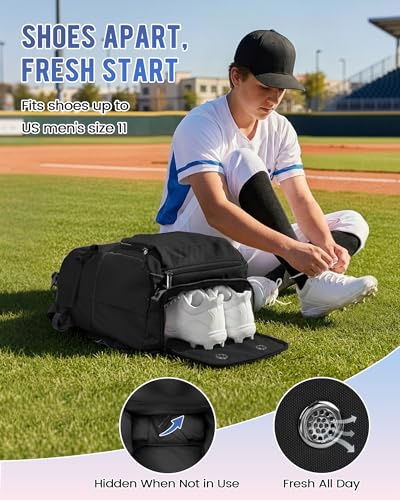 MATEIN PRO Girls Softball Bag with Helmet Net, Lightweight Softball Backpack with Ventilated Shoe Compartment & Organizer Pocket, Youth Baseball Bag with Side Pockets for 40oz Tumbler & TBall Bats - color: Black