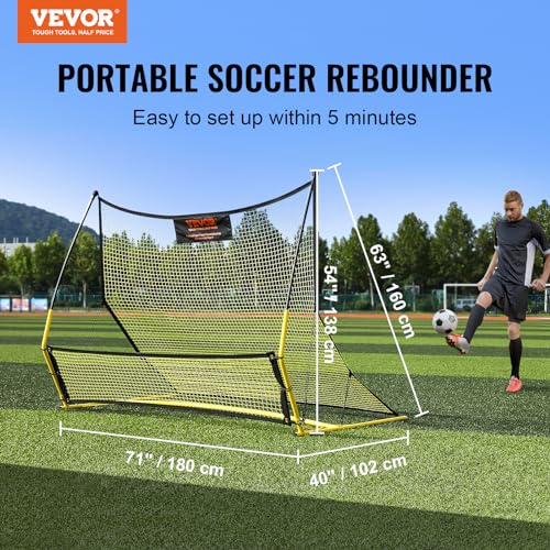 VEVOR Soccer Trainer，Portable Soccer Rebounder Net, Iron Soccer Practice Equipment, Sports Football Rebounder Wall with Portable Bag, Perfect for Team Solo Training, Passing, Volley
