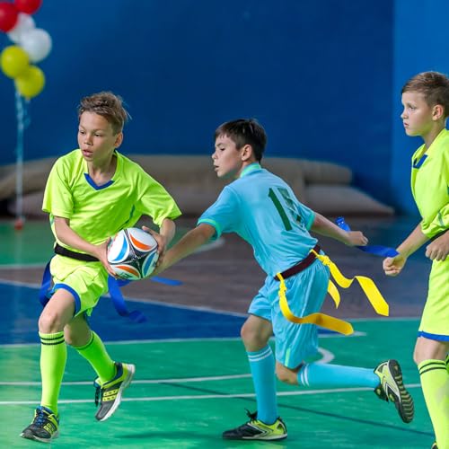 Hungdao 10/12 Players Flag Football Belts and Flags Adjustable Football Belts for Kids Teens Adults Team Training Sport Event - color: Yellow, Blue