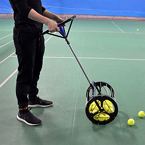 2 in 1 Tennis Balls Pickup Automatic Balls Receiver with Handle, Tennis Court Equipment/Accessory Tennis Field Equipment, Hold Up 55 Tennis Balls