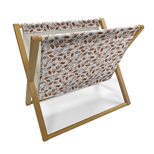 Lunarable Football Magazine and Book Holder, Retro Comicbook Style Flying Spinning Balls Motion Trails Sports Competition, Decorative Floor Rack Organizer for Living Room, 22"x19", Brown White - color: Brown White