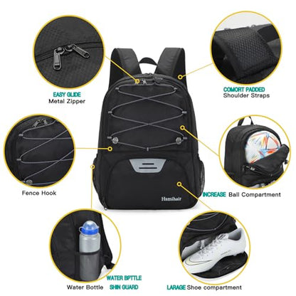 Hsmihair Youth Soccer Bag-Soccer Backpack&Backpack for Football Basketball,with Ball Compartment Separate Cleat Package - color: Black