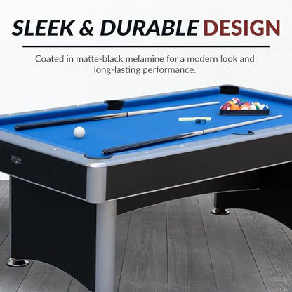 Hathaway Maverick 7 Foot Pool Table with Table Tennis Top – with Accessories for Both Games – Space-Saving Ping Pong and Pool Table Combo for Families – Matte Black Finish - color: Black with Blue Felt