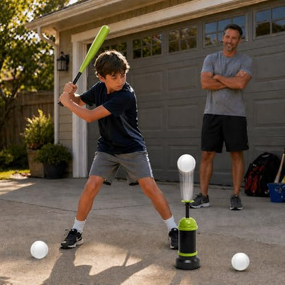 Pop Up Baseball Trainer Set for Kids, Backyard Fun, No Pitch Needed, Beginner Batting Practice Toy with Launcher, Bat, Balls & Carry Bag (Green) - color: Green
