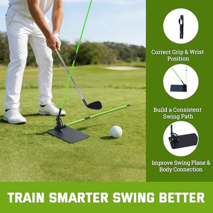 WodGod Golf Swing Correction Training Kit – Grip Alignment Trainer, Telescopic Swing Direction Indicator, Wrist & Arm Strap, Foldable Metal Angle Corrector & Dual Folding Alignment Sticks