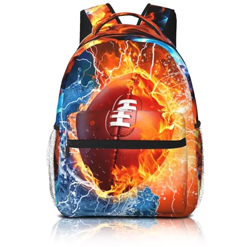 American Football Backpack for Boys School Backpack for Kids Children Teens Elementary Middle School - Students Bookbag Ages 6-18, Waterproof Adjustable Football Bookbag Travel Daypack - color: Football