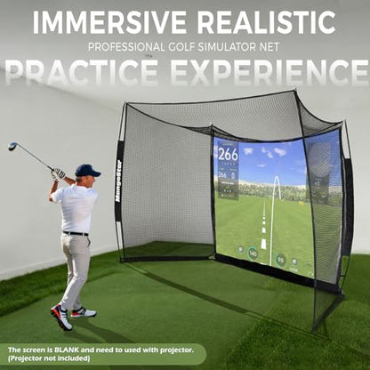 MangoStar Golf Net, 11x8ft Golf Simulators Hitting Net with High-Density Impact Screen and Target Cloth, Heavy Duty Practice Cage for Swing Driving, Home Backyard Garage Indoor Outdoor Use
