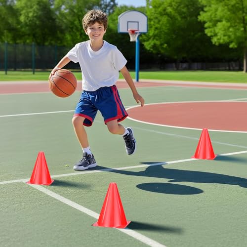 36pcs Cones 7 Inch Soccer Cones and Plastic Traffic Cones, Durable Cones for Sports Training, Ideal for Soccer, Basketball, Football, Skating, and Agility Drills Practice - color: red