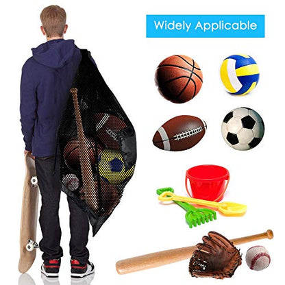 BROTOU Extra Large Sports Ball Bag Mesh, 5PCS Soccer Ball Bag Heavy Duty Drawstring Bags, Team Work for Holding Basketball, Volleyball, Baseball, Swimming Gear with Shoulder Strap