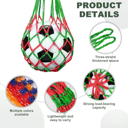 uxcell Basketball Net Bags, Nylon Soccer Ball Holder Portable Multifunctional Single Ball Mesh Net Bag for Storage Basketball Soccer Rugby Balls - color: Red/Green