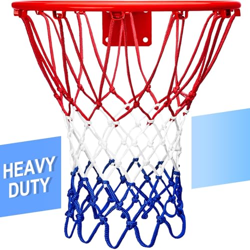 LAO XUE Basketball Net Replacement,(6.88 oz) 12 Loops Professional Heavy Duty Basketball Net, Red White and Blue Net Suitable for Outdoor Standard 12 Loops Basketball Hoop