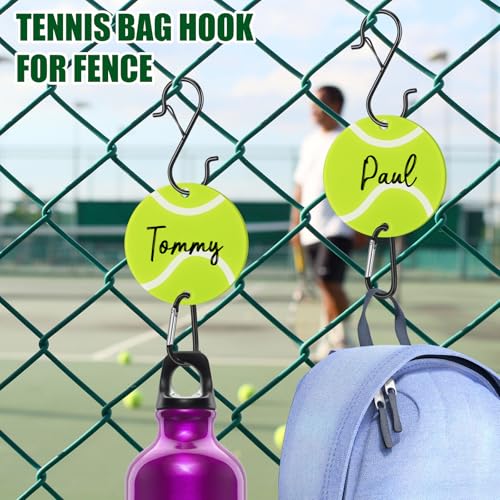 CroBlissful 6 Pcs Bag Hook for Fence Baseball Football Basketball Tennis Team Gifts Bag Clip Sports Backpack Buckle with Acrylic Board for Bat Water Bottle Player Lover Gifts - color: Tennis