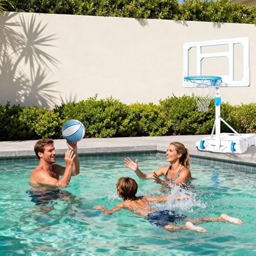 BACKYARD BLITZ Pool Basketball Hoop, 32in Portable Swimming Basketball Hoop for Pool, Stainless Steel Rust-Proof Basketball Goal Set Outdoor/Indoor