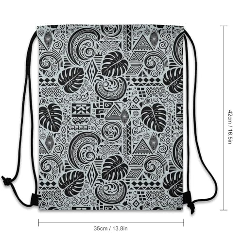 Swimming Drawstring Sack Waterproof Gym Backpack for Beach Sports Yoga Gear, Lightweight Unisex, Polynesian Tattoo Tapa Designs In Blue Bags - color: Picture (631)