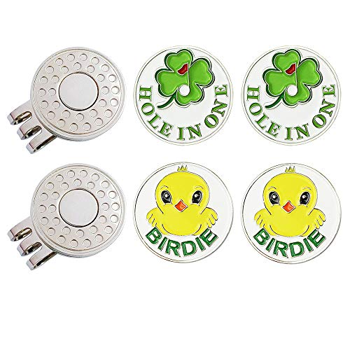 Golf Ball Markers with Hat Clips Value Sets for Men Women Golfer, Removable Attaches Easily to Golf Cap Premium Gifts - color: birdie clover
