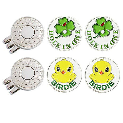 Golf Ball Markers with Hat Clips Value Sets for Men Women Golfer, Removable Attaches Easily to Golf Cap Premium Gifts - color: birdie clover