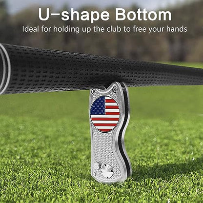 FINGER TEN Golf Divot Repair Tool and Ball Marker Switchblade Value Pack, Foldable Magnetic Stainless Steel with Pop-up Button for Men Women - color: 2 in Silver+2 Ball Marker